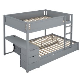 Full-Over-Full Bunk Bed With Twin Size Trundle, Storage And Desk