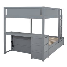 Full-Over-Full Bunk Bed With Twin Size Trundle, Storage And Desk