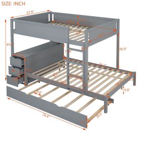 Full-Over-Full Bunk Bed With Twin Size Trundle, Storage And Desk