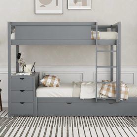 Full-Over-Full Bunk Bed With Twin Size Trundle, Storage And Desk