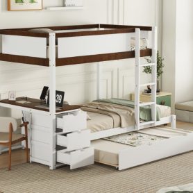 Twin-Over-Twin Bunk Bed with Twin size Trundle, Storage and Desk