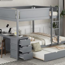 Full-Over-Full Bunk Bed With Twin Size Trundle, Storage And Desk