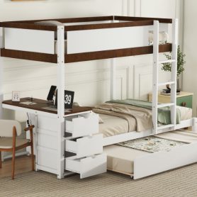 Twin-Over-Twin Bunk Bed with Twin size Trundle, Storage and Desk