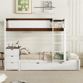 Twin-Over-Twin Bunk Bed with Twin size Trundle, Storage and Desk