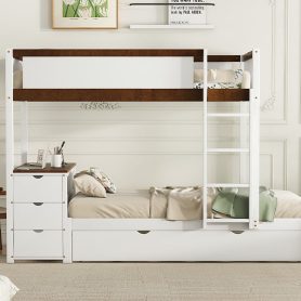 Twin-Over-Twin Bunk Bed with Twin size Trundle, Storage and Desk