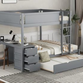 Full-Over-Full Bunk Bed With Twin Size Trundle, Storage And Desk
