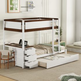 Twin-Over-Twin Bunk Bed with Twin size Trundle, Storage and Desk