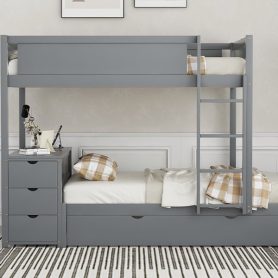 Full-Over-Full Bunk Bed With Twin Size Trundle, Storage And Desk