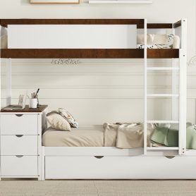 Twin-Over-Twin Bunk Bed with Twin size Trundle, Storage and Desk