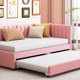 Upholstered Daybed with Trundle, Twin Size