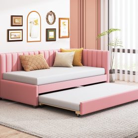 Upholstered Daybed with Trundle, Twin Size