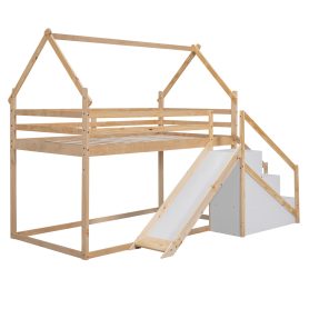 House Shape Twin over Twin Bunk Bed with Slide and Staircase