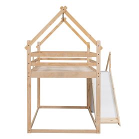 House Shape Twin over Twin Bunk Bed with Slide and Staircase
