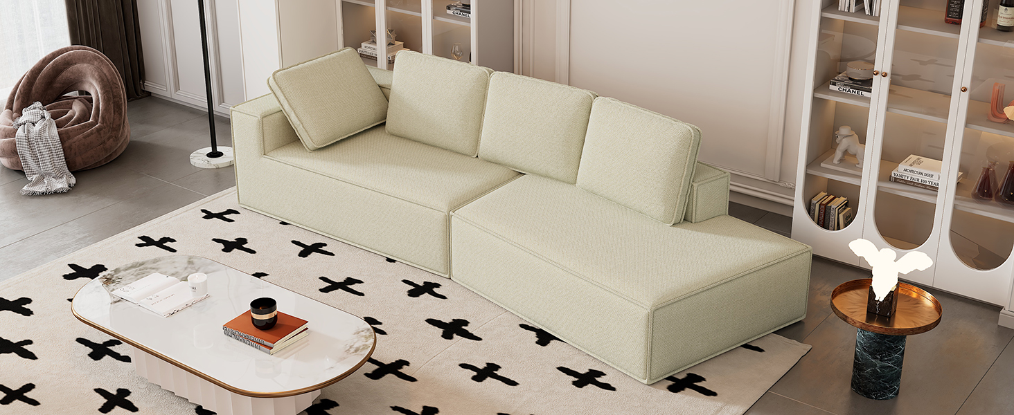 125" Stylish Chaise Lounge Modern Indoor Lounge Sofa Sleeper Sofa With Clean Lines For Living Room, Beige
