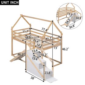 House Shape Twin over Twin Bunk Bed with Slide and Staircase