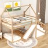 House Shape Twin over Twin Bunk Bed with Slide and Staircase