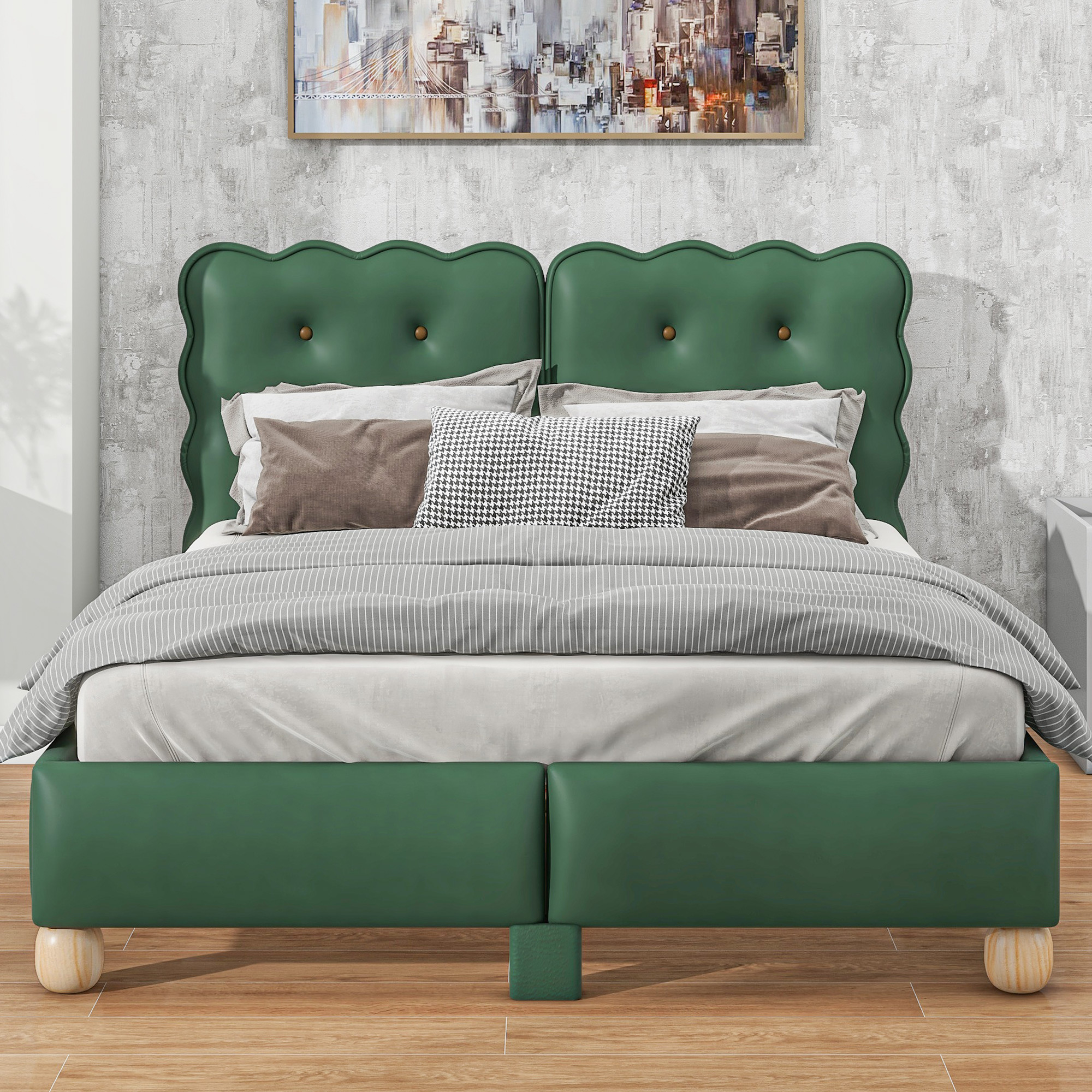 Full Size Upholstered Platform Bed With Support Legs
