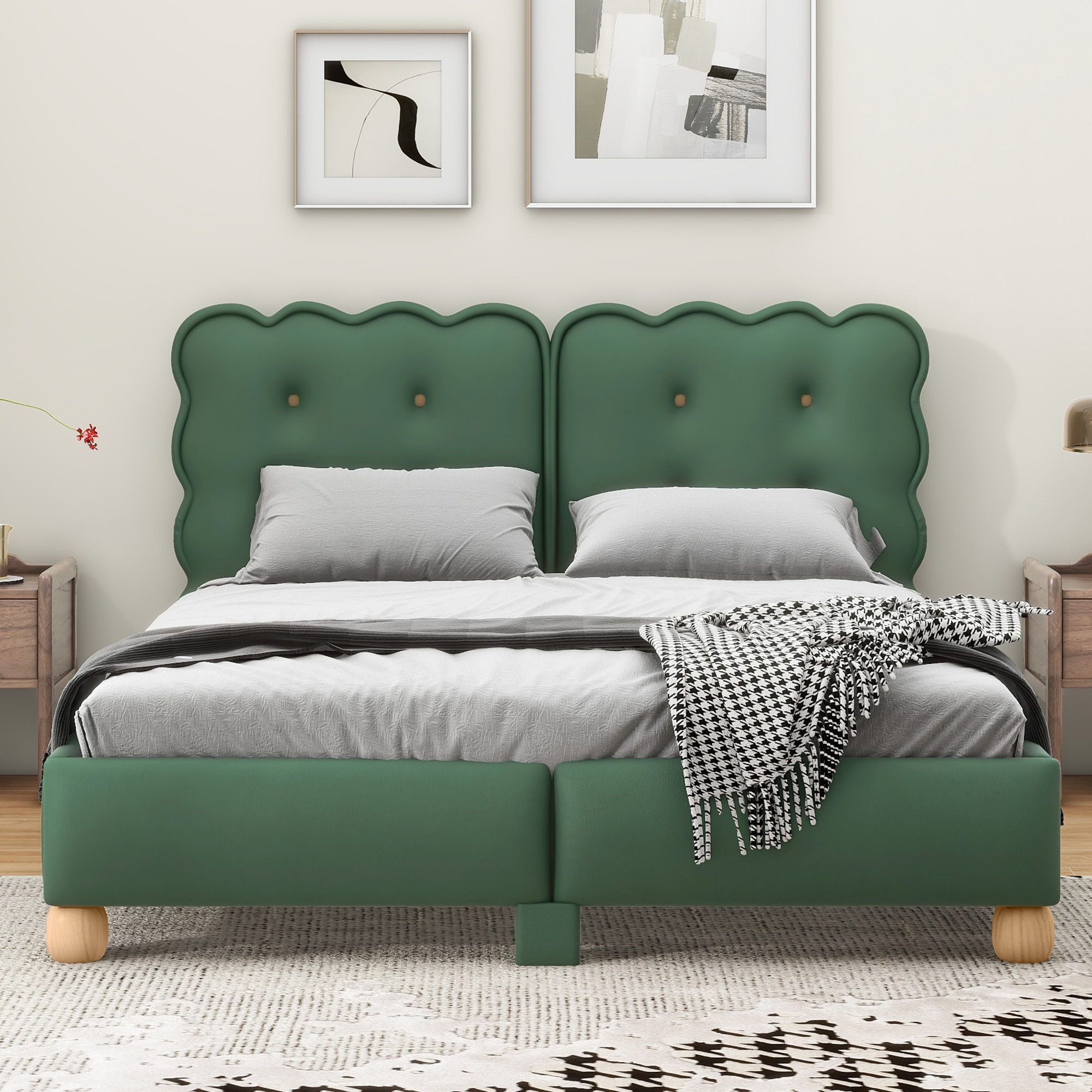 Queen Size Upholstered Platform Bed With Support Legs