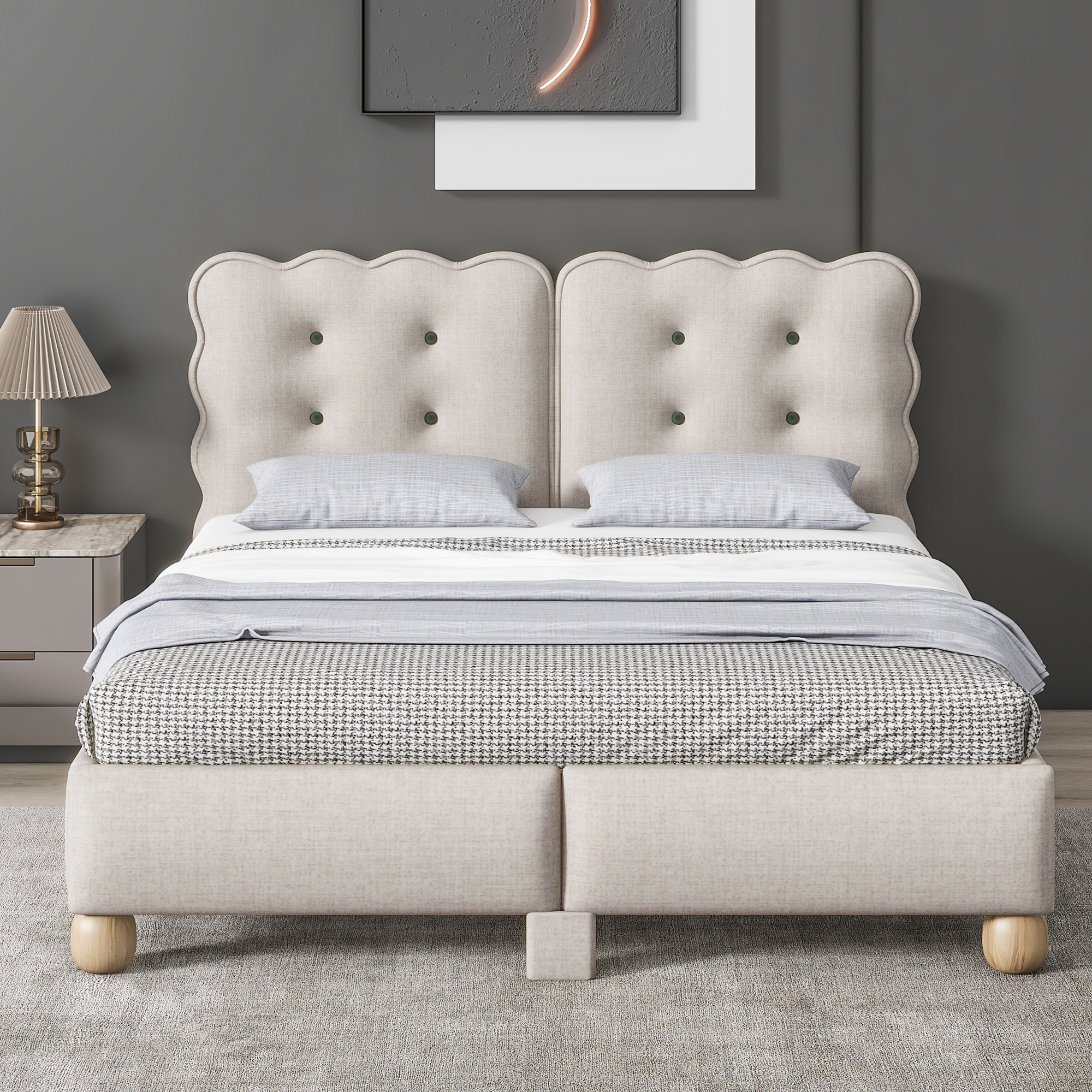 Full Size Upholstered Platform Bed With Support Legs