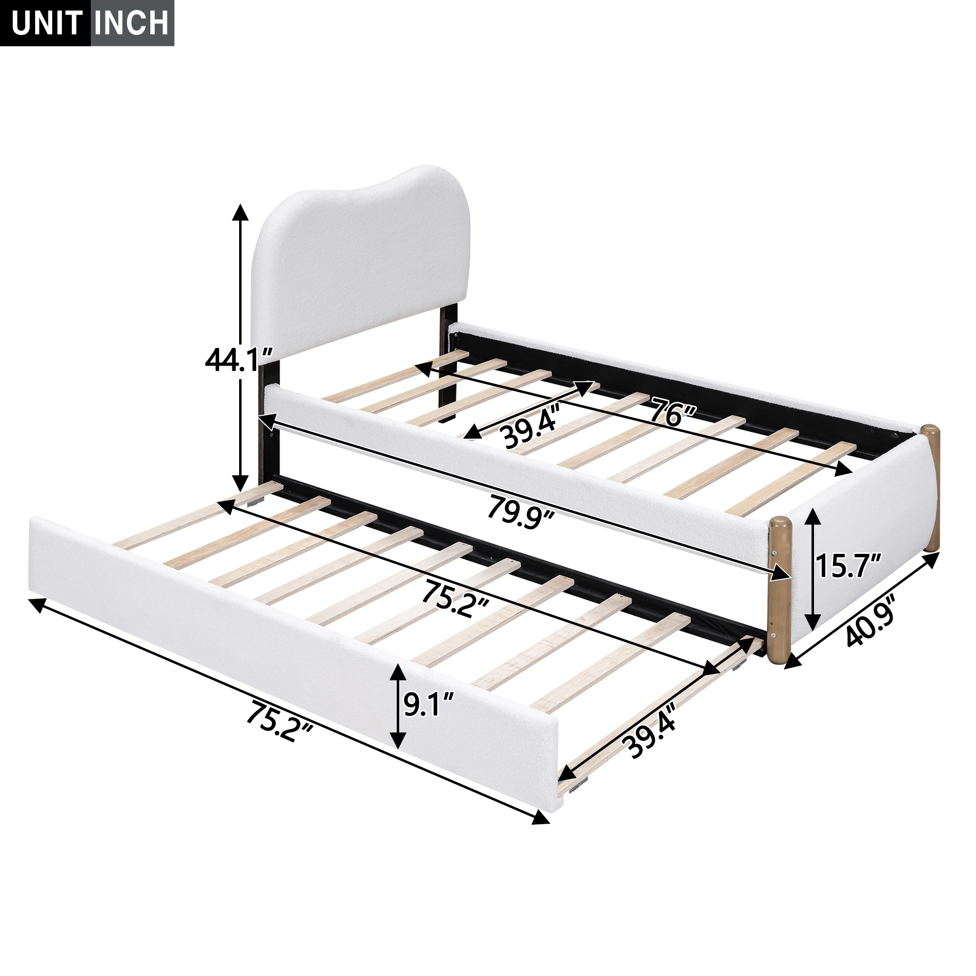 Twin Size Upholstered Platform Bed With Wood Supporting Feet And Twin Size Trundle 7 Twin Size Upholstered Platform Bed With Wood Supporting Feet And Twin Size Trundle