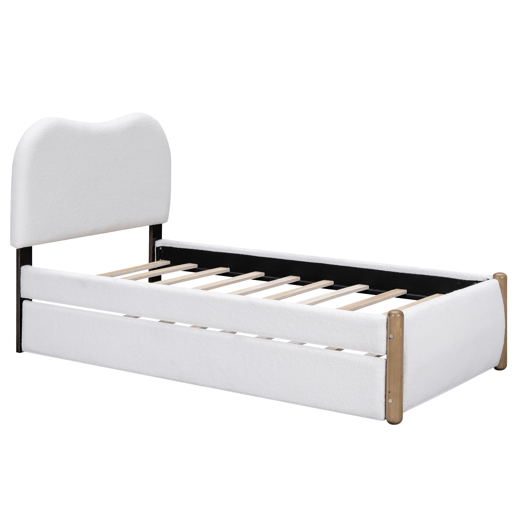 Twin Size Upholstered Platform Bed With Wood Supporting Feet And Twin Size Trundle 13 Twin Size Upholstered Platform Bed With Wood Supporting Feet And Twin Size Trundle