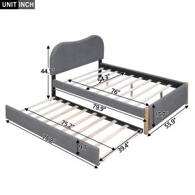 Full Size Upholstered Platform Bed with Wood Supporting Feet and Twin Size Trundle
