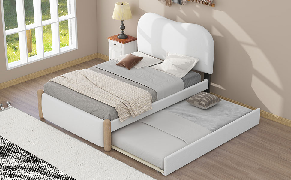 Twin Size Upholstered Platform Bed With Wood Supporting Feet And Twin Size Trundle 5 Twin Size Upholstered Platform Bed With Wood Supporting Feet And Twin Size Trundle