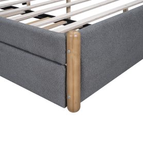 Full Size Upholstered Platform Bed with Wood Supporting Feet and Twin Size Trundle