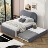 Full Size Upholstered Platform Bed with Wood Supporting Feet and Twin Size Trundle 2 Full Size Upholstered Platform Bed with Wood Supporting Feet and Twin Size Trundle