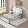 Twin Size Upholstered Platform Bed With Wood Supporting Feet And Twin Size Trundle