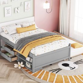 Versatile Full Daybed with Trundle,Under bed Storage Box and Nightstand