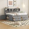 Full Size Wood Daybed with 2 Bedside Cabinets, Upper Shelves and 4 Drawers