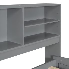 Full Size Wood Daybed with 2 Bedside Cabinets, Upper Shelves and 4 Drawers