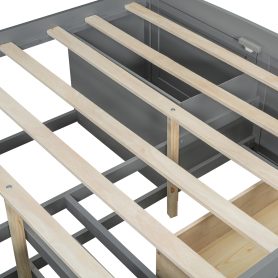 Full Size Wood Daybed with 2 Bedside Cabinets, Upper Shelves and 4 Drawers