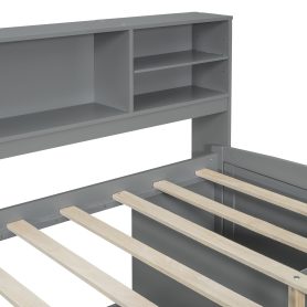 Full Size Wood Daybed with 2 Bedside Cabinets, Upper Shelves and 4 Drawers