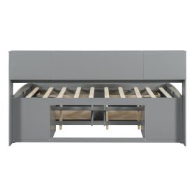 Full Size Wood Daybed with 2 Bedside Cabinets, Upper Shelves and 4 Drawers