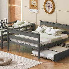 Wood Twin Over Full Bunk Bed With Twin Size Trundle