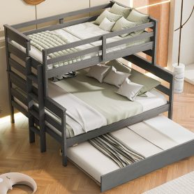 Wood Twin Over Full Bunk Bed With Twin Size Trundle