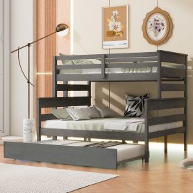Wood Twin Over Full Bunk Bed With Twin Size Trundle