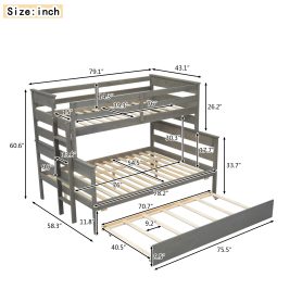 Wood Twin Over Full Bunk Bed With Twin Size Trundle
