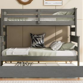 Wood Twin Over Full Bunk Bed With Twin Size Trundle