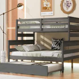 Wood Twin Over Full Bunk Bed With Twin Size Trundle