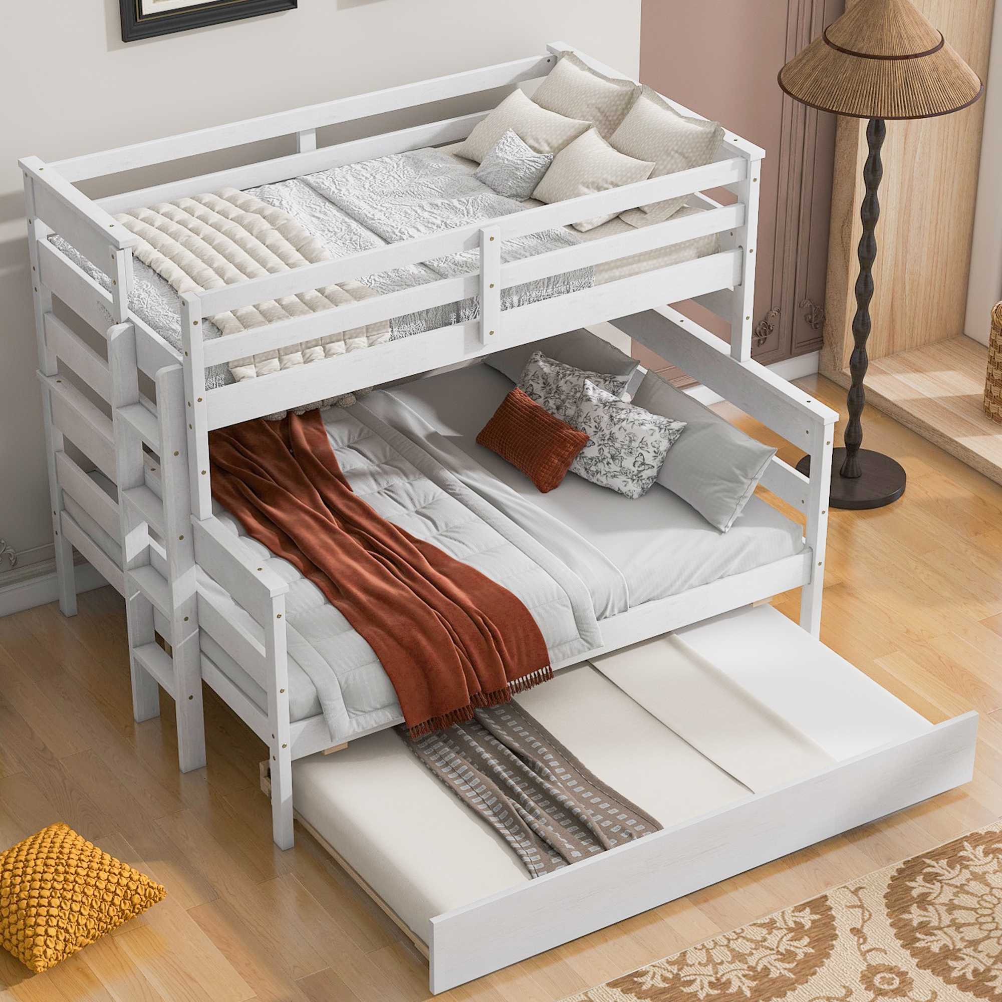 Wood Twin Over Full Bunk Bed With Twin Size Trundle