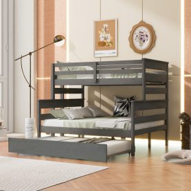 Wood Twin Over Full Bunk Bed With Twin Size Trundle