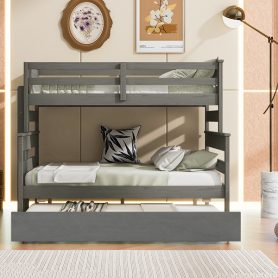 Wood Twin Over Full Bunk Bed With Twin Size Trundle