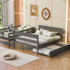 Wood Twin Over Full Bunk Bed With Twin Size Trundle