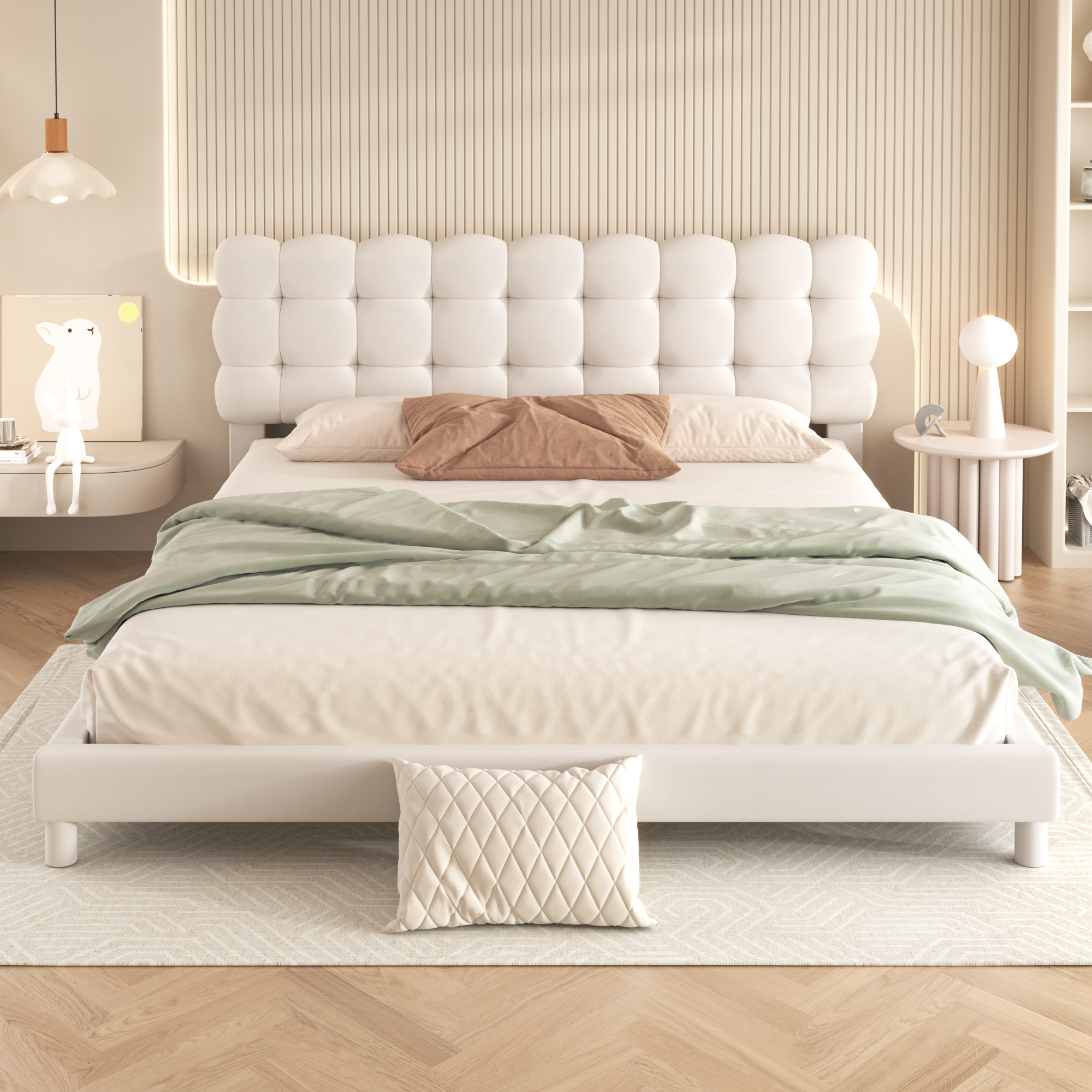 Queen Size Upholstered Platform Bed with Soft Headboard