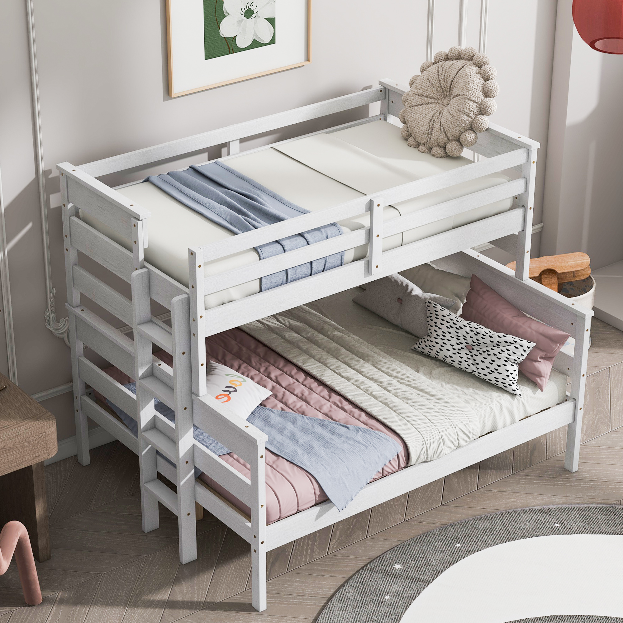 Wood Twin over Full Bunk Bed with Ladder