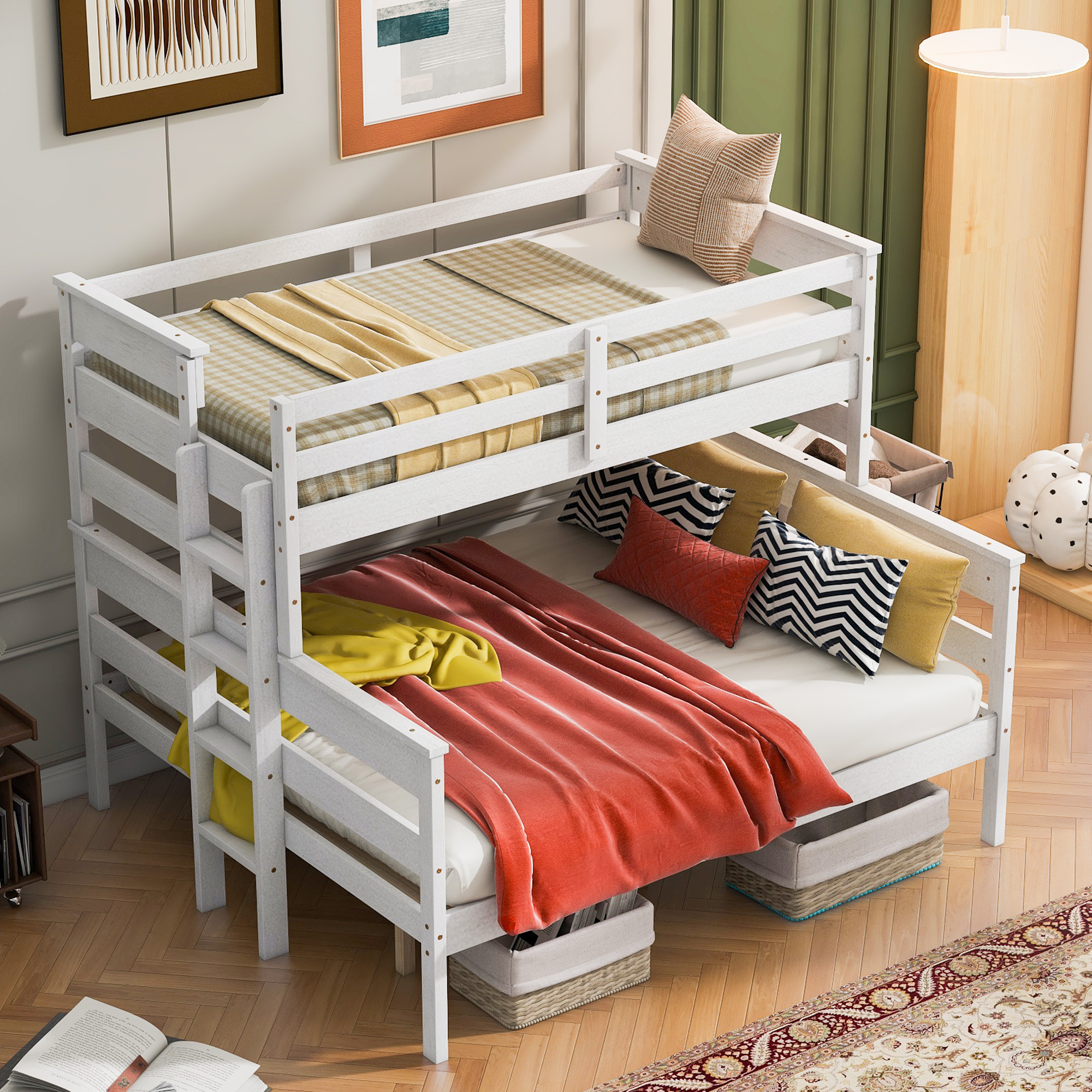 Wood Twin XL over Queen Bunk Bed with Ladder