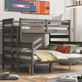 Wood Twin XL over Queen Bunk Bed with Ladder